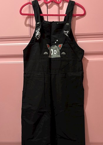 kawaii cutecore Nakışlı Siyah Kısa Salopet - Görsel 4