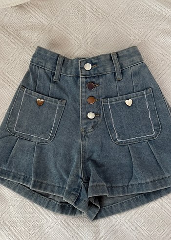 xs Beden Düğmeli Gri Kadın Mini Denim Şort Y2K kawaii