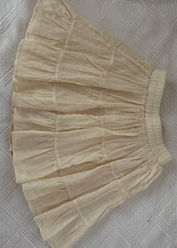 Bershka Nakışlı Bej Volanlı Pamuk Mini Etek vintage