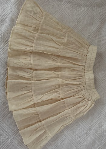xs Beden Nakışlı Bej Volanlı Pamuk Mini Etek vintage