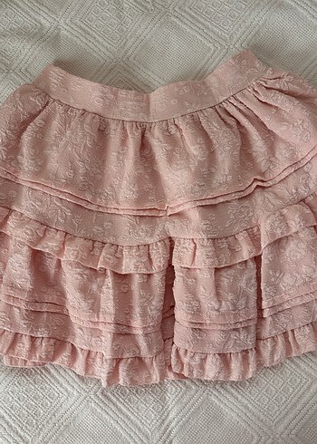 xs Beden Lolita Pembe Nakışlı Keten Fırfırlı Mini Etek kawaii Lolita