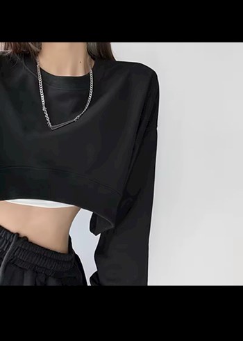 xs Beden beyaz Renk Kadın Beyaz Mini Crop Top, Uzun Kollu, Kore tarzı