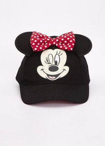 Minnie Mouse kulaklı kırmızı puantiyeli kurdeleli siyah renk şap