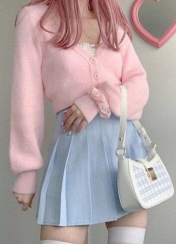 Kawaii lolita Mavi pileli mini etek