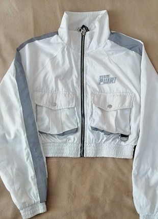 berskha kısa bomber ceket beyaz gri parlak şeritli