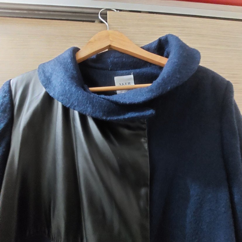 Lacivert Yüksek Yakalı Drapeli  Kabanı - Görsel 2