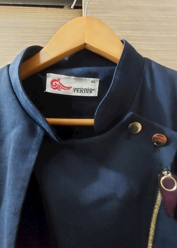 Düğmeli Mavi Uzun Hamile Kabanı - Görsel 2