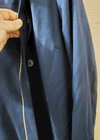 Düğmeli Mavi Uzun Hamile Kabanı - Görsel 3