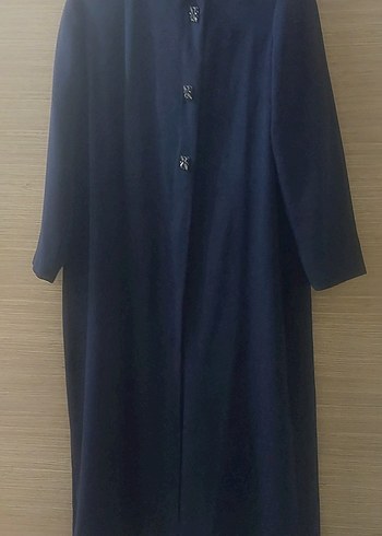 Düğmeli, Uzun Lacivert Kadın Kaban - Görsel 2