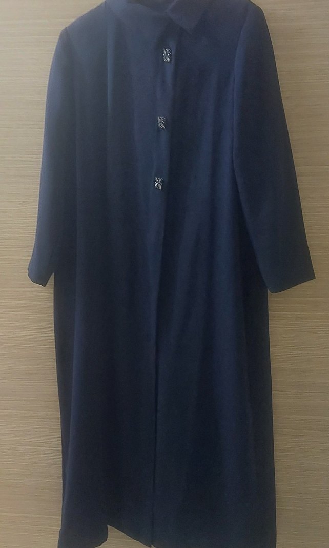 Düğmeli, Uzun Lacivert Kadın Kaban - Görsel 2