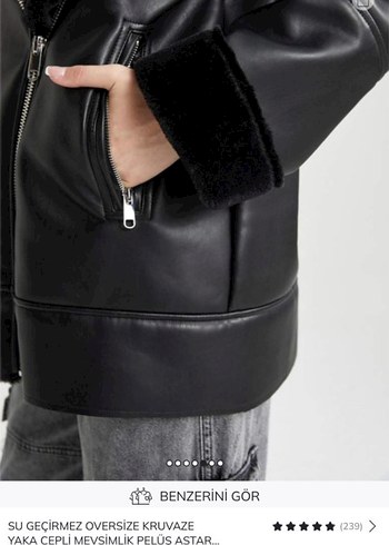 Peluş Astarlı Siyah Deri Kadın Ceket - Görsel 4