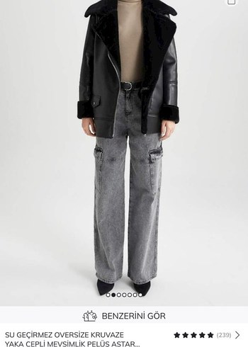 Peluş Astarlı Siyah Deri Kadın Ceket - Görsel 3