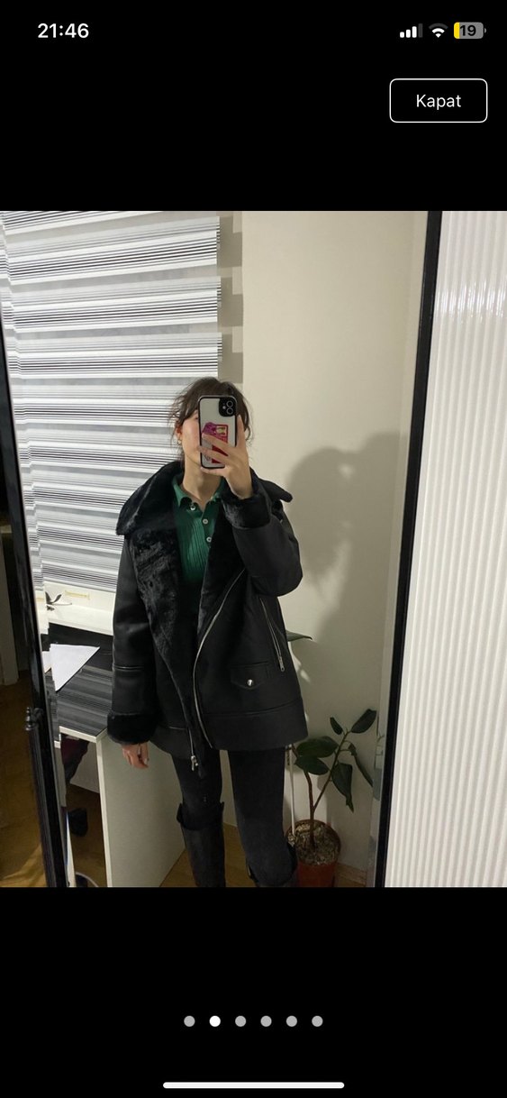 Peluş Astarlı Siyah Deri Kadın Ceket - Görsel 2