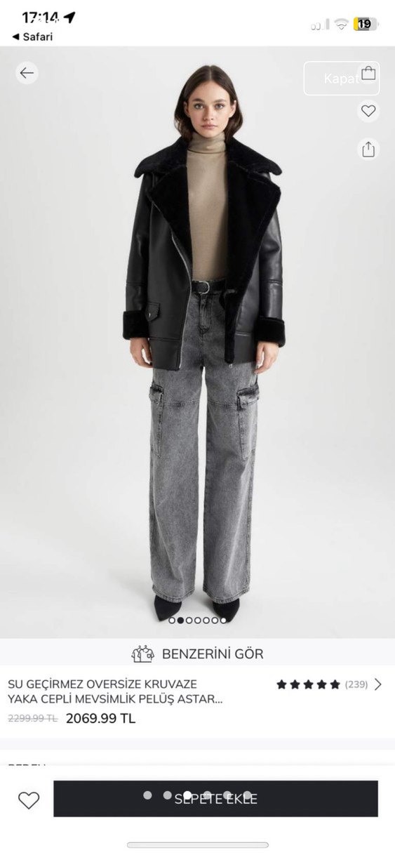 Peluş Astarlı Siyah Deri Kadın Ceket - Görsel 3