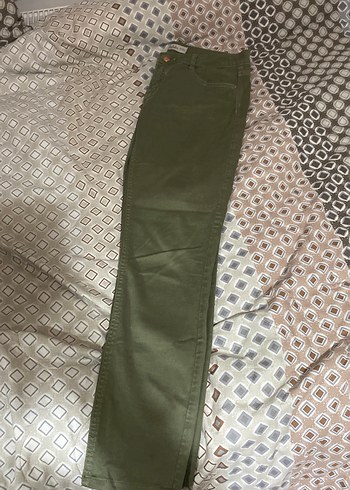 Düğmeli Yeşil Kadın Pamuk Pantolon - Görsel 3