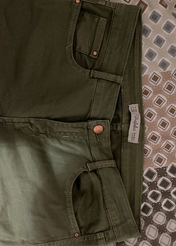 Düğmeli Yeşil Kadın Pamuk Pantolon - Görsel 2