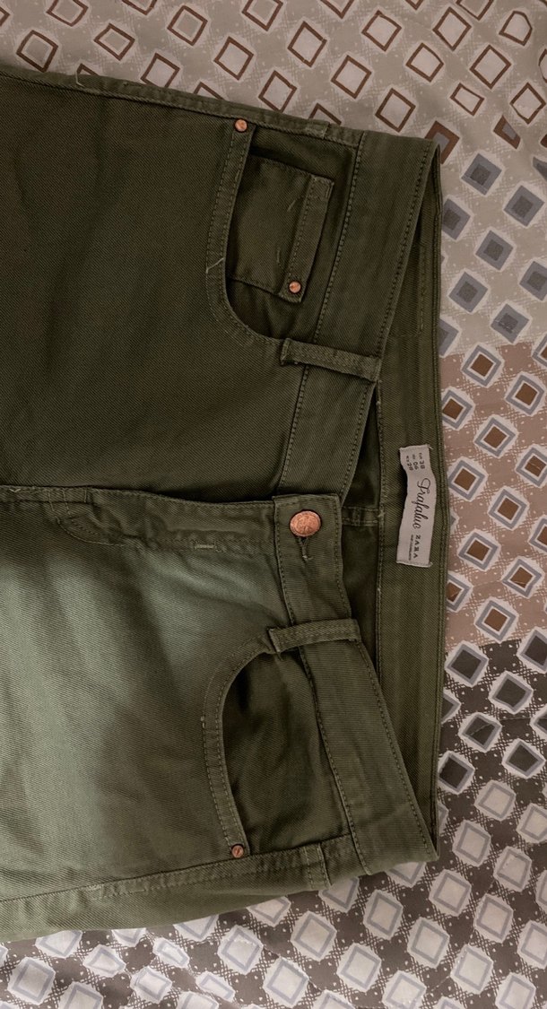 Düğmeli Yeşil Kadın Pamuk Pantolon - Görsel 2