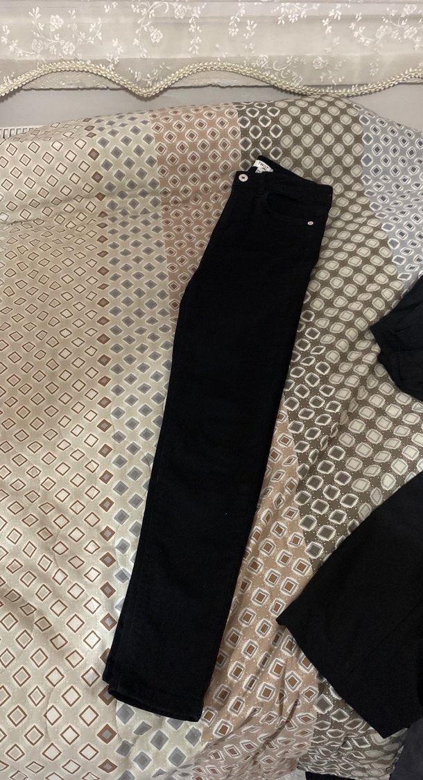 Düğmeli Siyah Kadın Denim Pantolon - Görsel 2