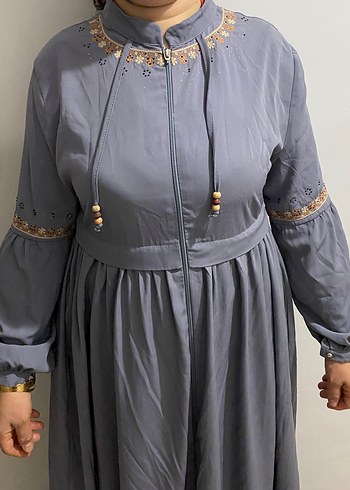 Bohem Gri Uzun Kollu Elbise - Görsel 2