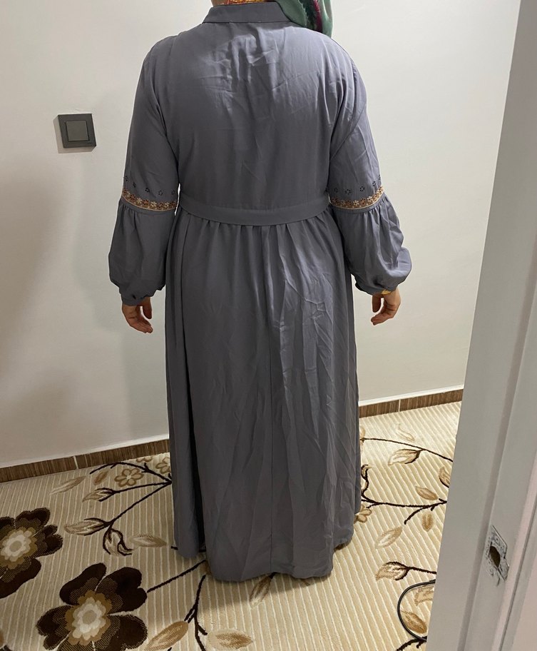 Bohem Gri Uzun Kollu Elbise - Görsel 3