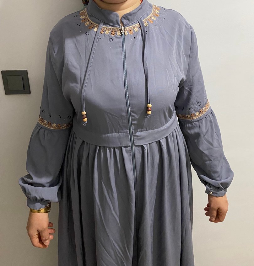 Bohem Gri Uzun Kollu Elbise - Görsel 2