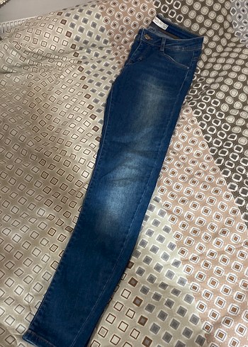 Düğmeli Mavi Kadın Denim Pantolon - Görsel 3