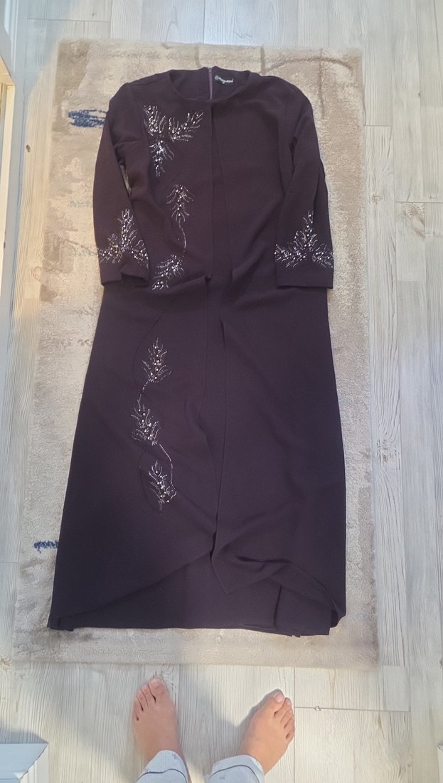 Uzun Mor Nakışlı Kadın Elbise - Görsel 5