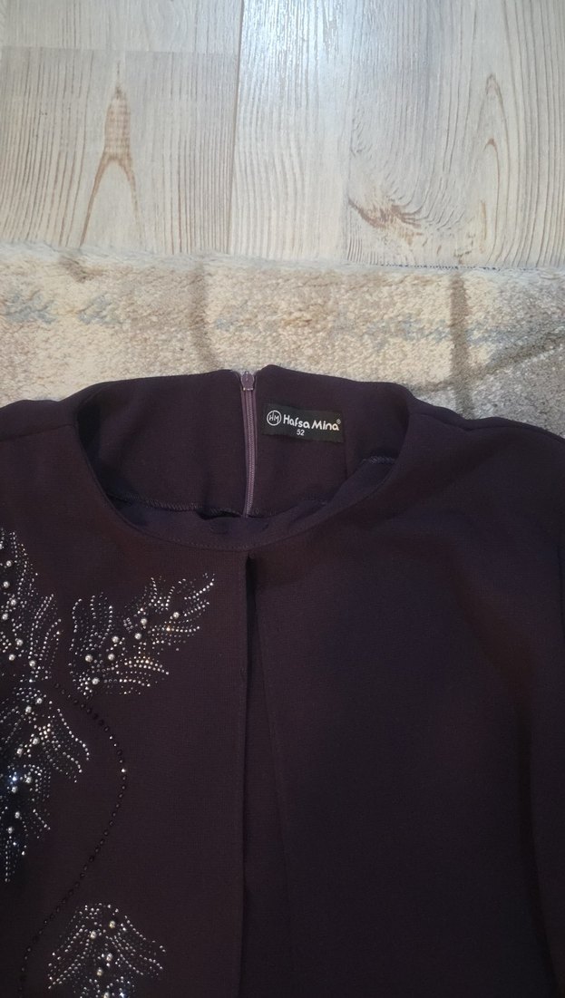 Uzun Mor Nakışlı Kadın Elbise - Görsel 3