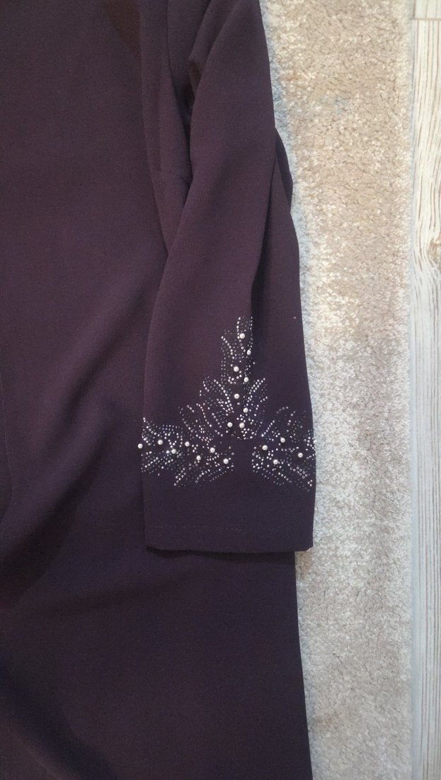 Uzun Mor Nakışlı Kadın Elbise - Görsel 4