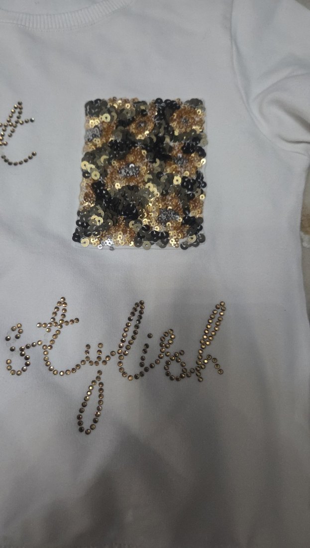 Kızlar için Payetli Beyaz Sweatshirt - Görsel 3