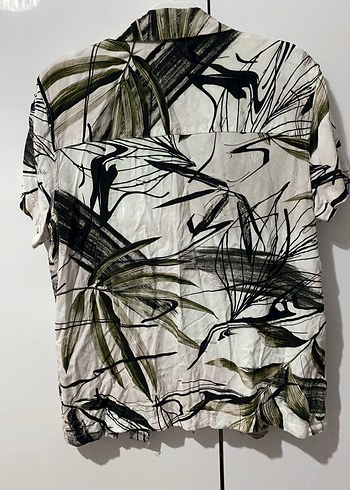 s Beden yeşil Renk Düğmeli Kısa Kollu Batik Desenli Erkek Gömlek