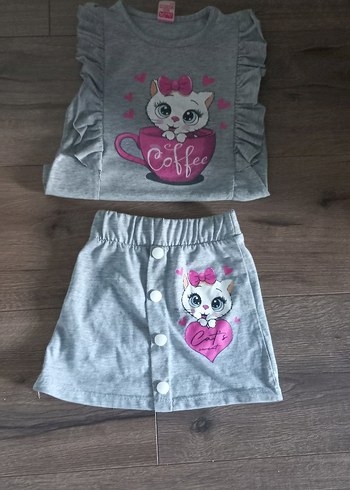 Gri Kız Bebek Kedi Baskılı Takım