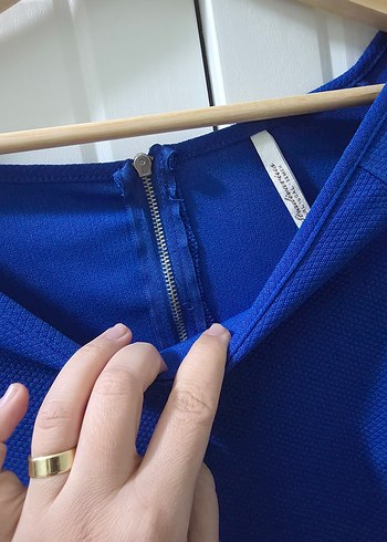 Kısa Kollu Lacivert Midi Elbise - Görsel 3