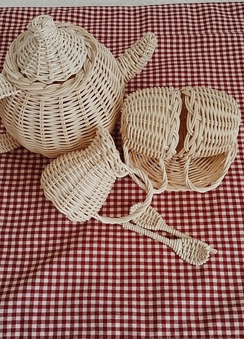 Ikea Rattan oyuncak çay kahve seti handmade