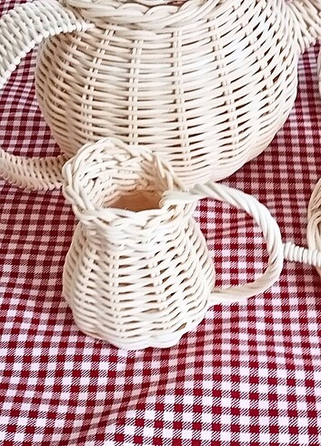 Beden Rattan oyuncak çay kahve seti handmade