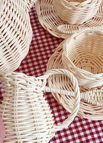 Beden Renk Rattan oyuncak çay kahve seti handmade