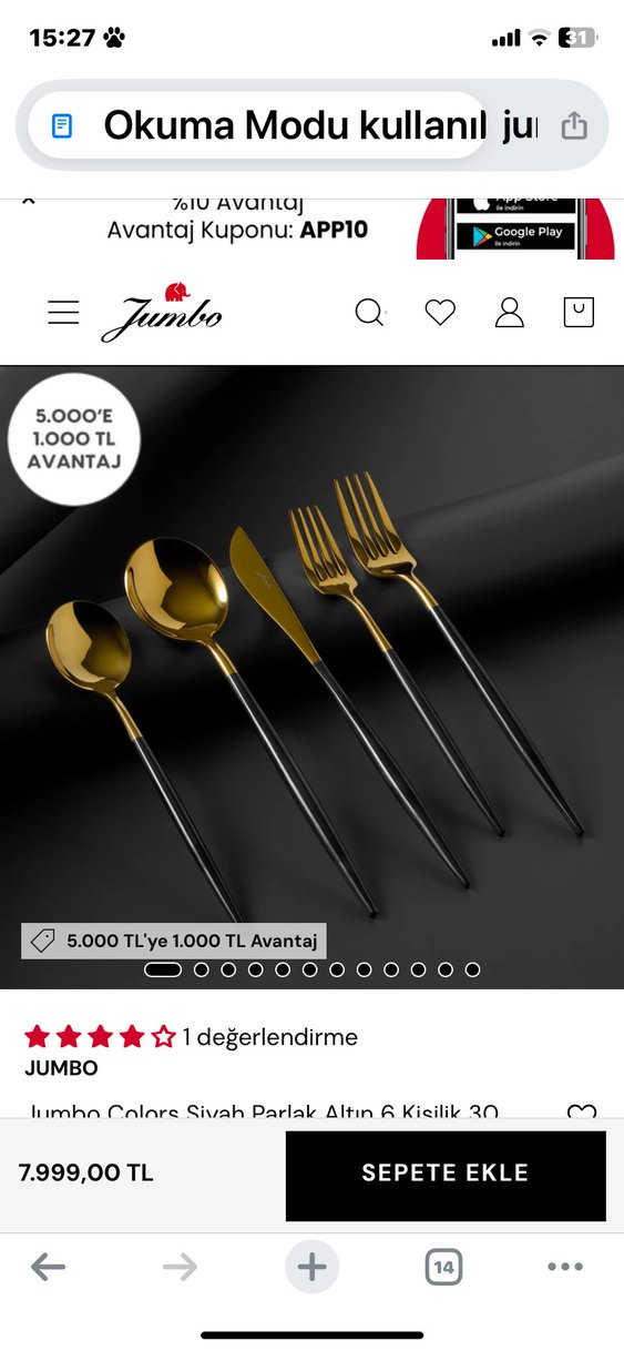 JUMBO Altın Renkli Çatal Kaşık Bıçak Seti - Görsel 2