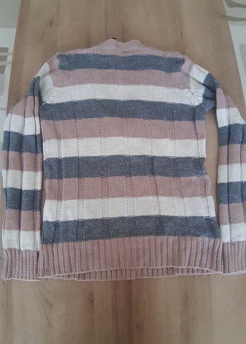 V Yaka Çizgili Triko Kadın Kazak - Görsel 4