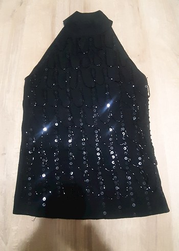 Payet İşlemeli Siyah Kolsuz Bluz - Görsel 2