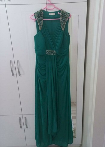 Parlak Turkuaz Uzun Abiye Elbise - Görsel 4