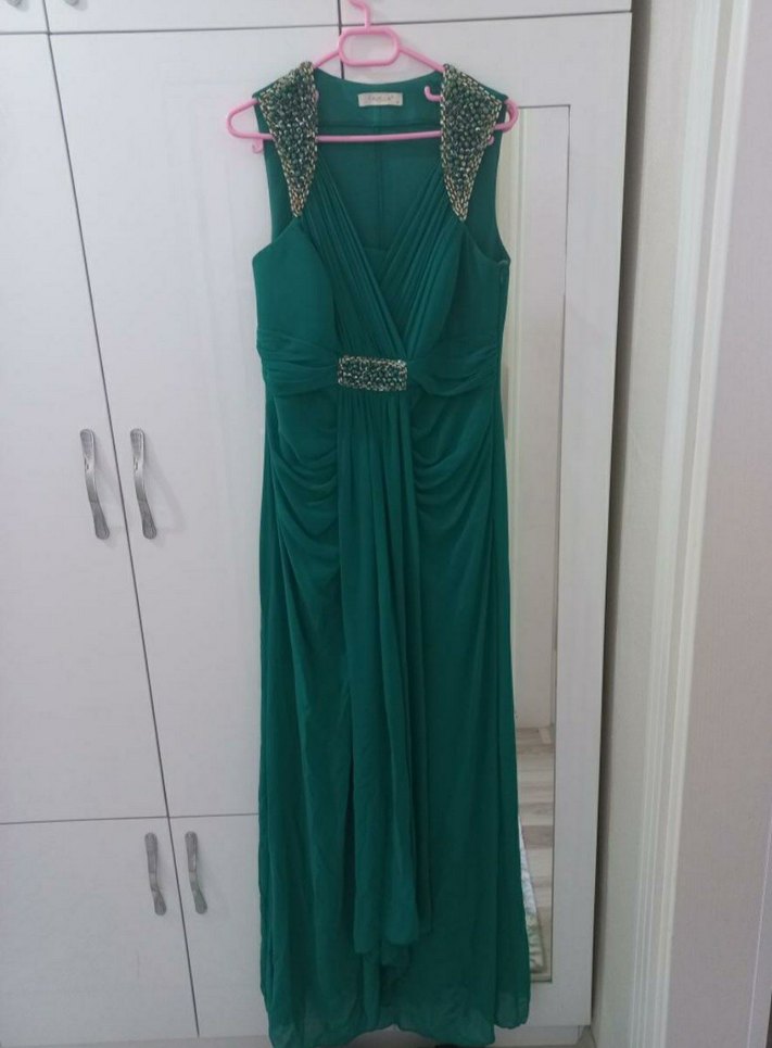 Parlak Turkuaz Uzun Abiye Elbise - Görsel 4