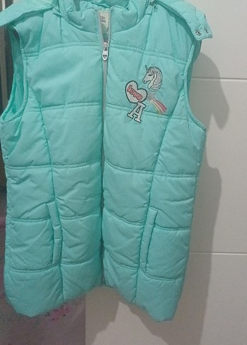 Kız Çocuk Turkuaz Nakışlı Fermuarlı Yelek