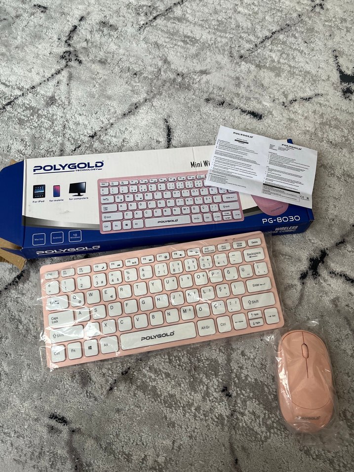 Polygold Mini Kablosuz Pembe Klavye ve Mouse - Görsel 4
