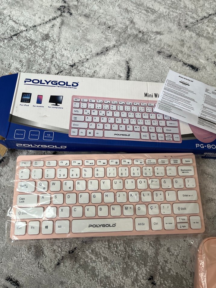 Polygold Mini Kablosuz Pembe Klavye ve Mouse - Görsel 5