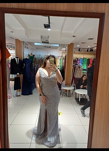 xxl Beden gri Renk Nişan elbisesi abiye