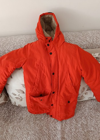 Kapüşonlu Erkek Çocuk turuncu Kaban - Görsel 2