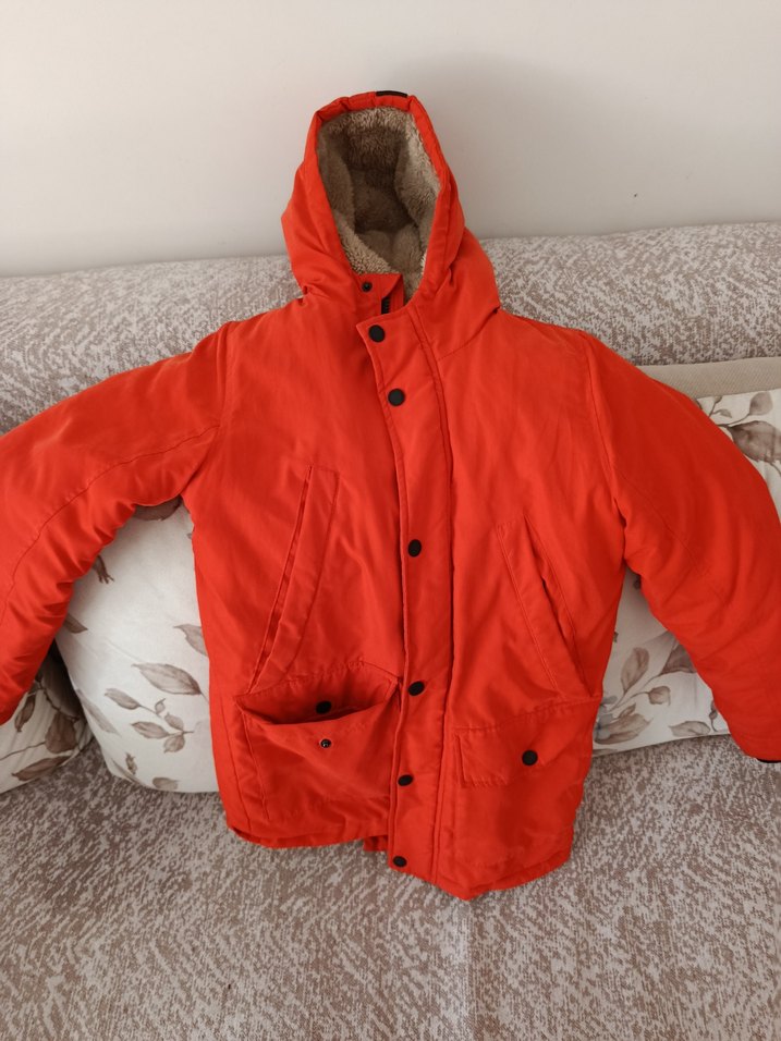 Kapüşonlu Erkek Çocuk turuncu Kaban - Görsel 2