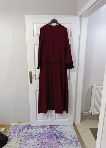 Bordo Uzun Kollu Drapeli Kadın Elbise - Görsel 4