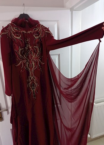 Bordo Nakışlı Uzun Kollu Kadın Hint Elbisesi - Görsel 3