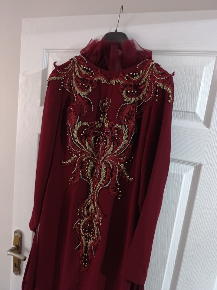 Bordo Nakışlı Uzun Kollu Kadın Hint Elbisesi - Görsel 4